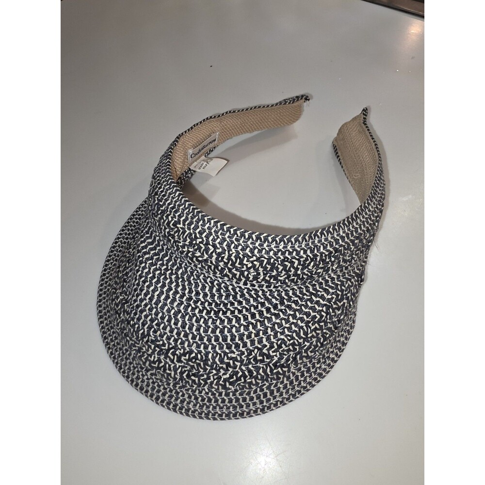 Croft & Barrow Women's Woven Straw Clip-On Headband Visor Sun Hat Navy White NWO